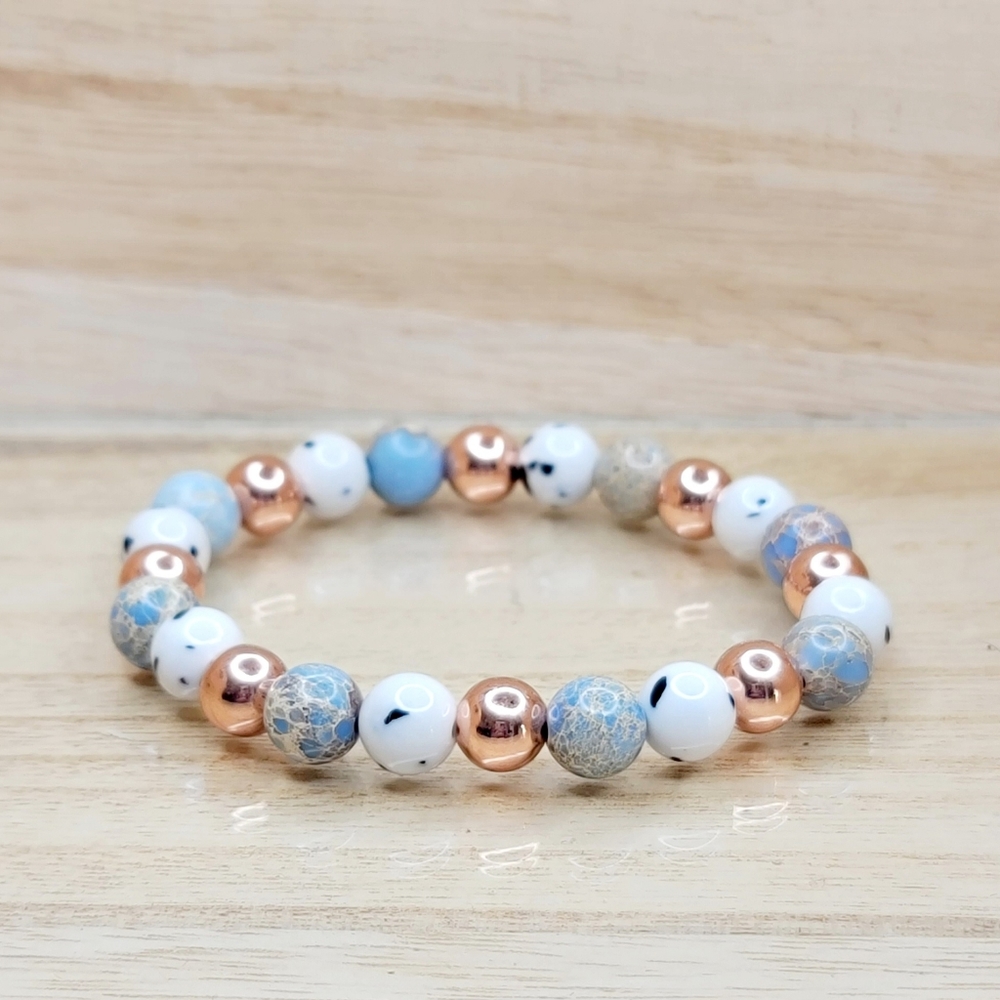 Multi Color Rose Gold Gemstone Stretch Bracelet - Picture 2 of 11